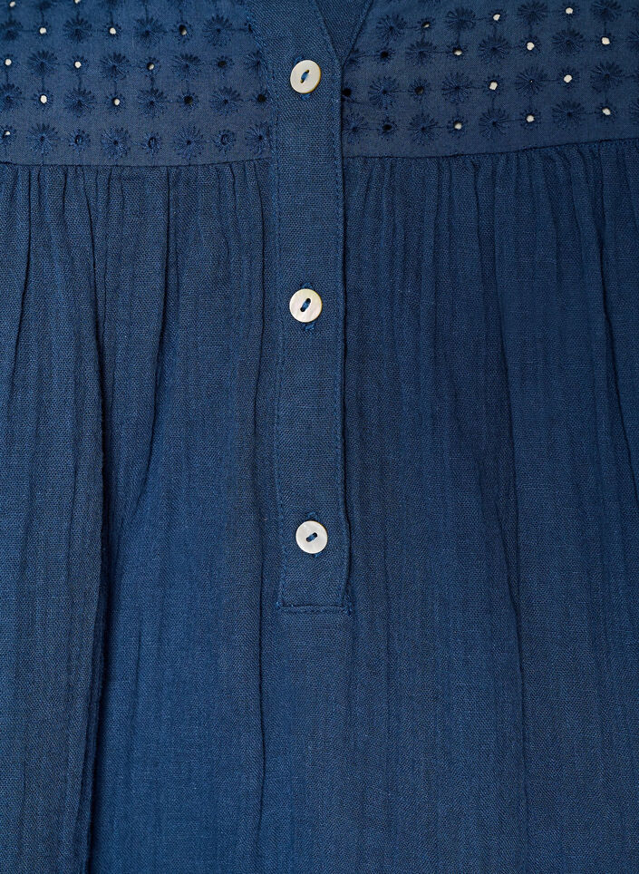 Tunika i bomuldsmusselin med broderi anglaise, Bl&aring;, Packshot image number 2