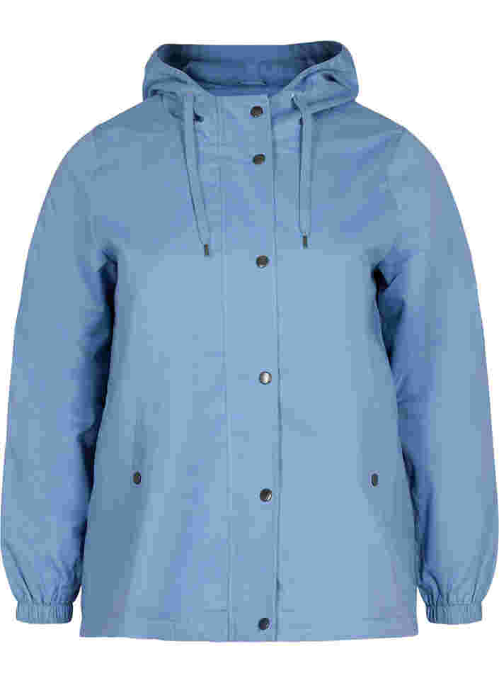 Kort parka jakke med hætte og justerbar bund, Blue Shadow, Packshot image number 0