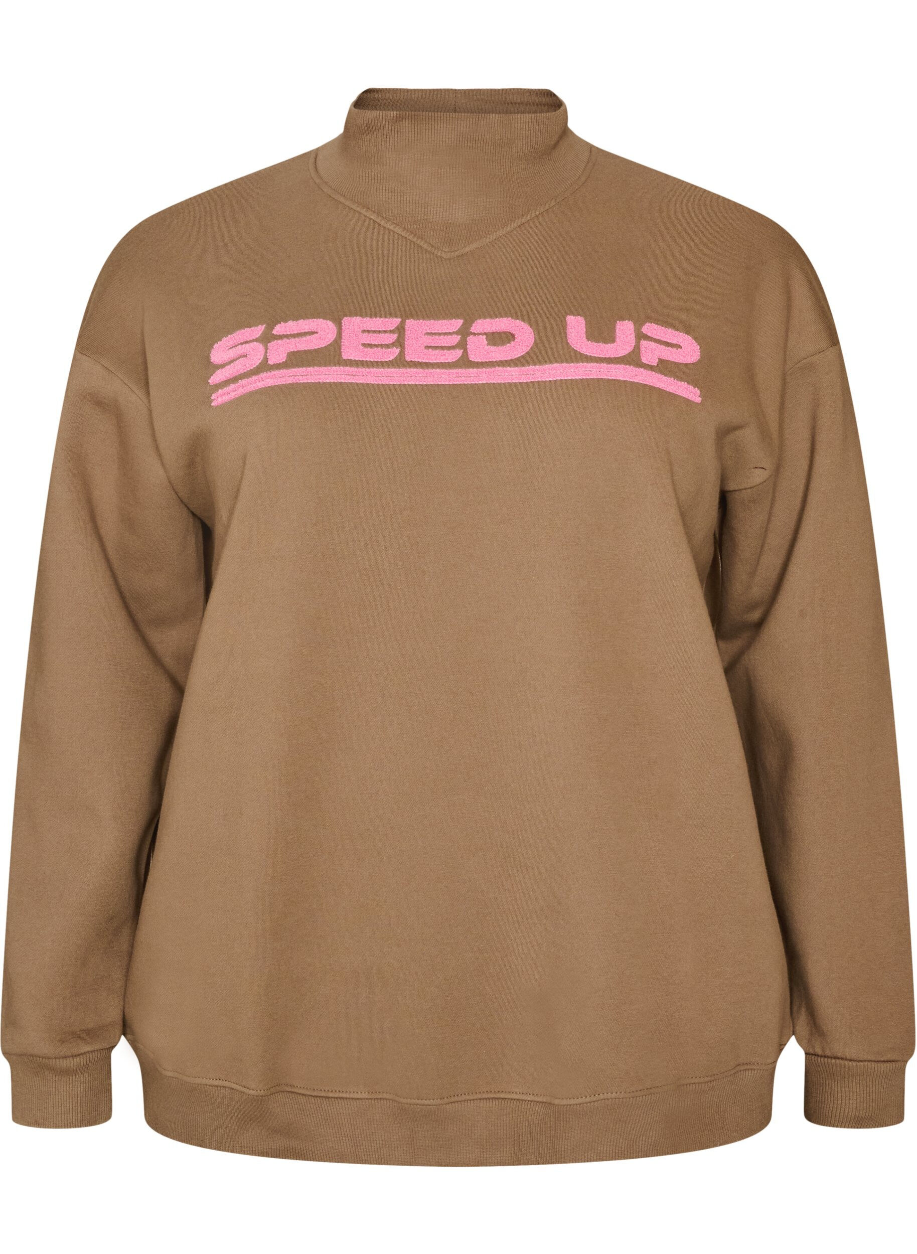 ZizziSweatshirt med h&oslash;j hals og sporty frontmotiv, Brun, Packshot image number 0