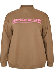Sweatshirt med h&oslash;j hals og sporty frontmotiv, Brun