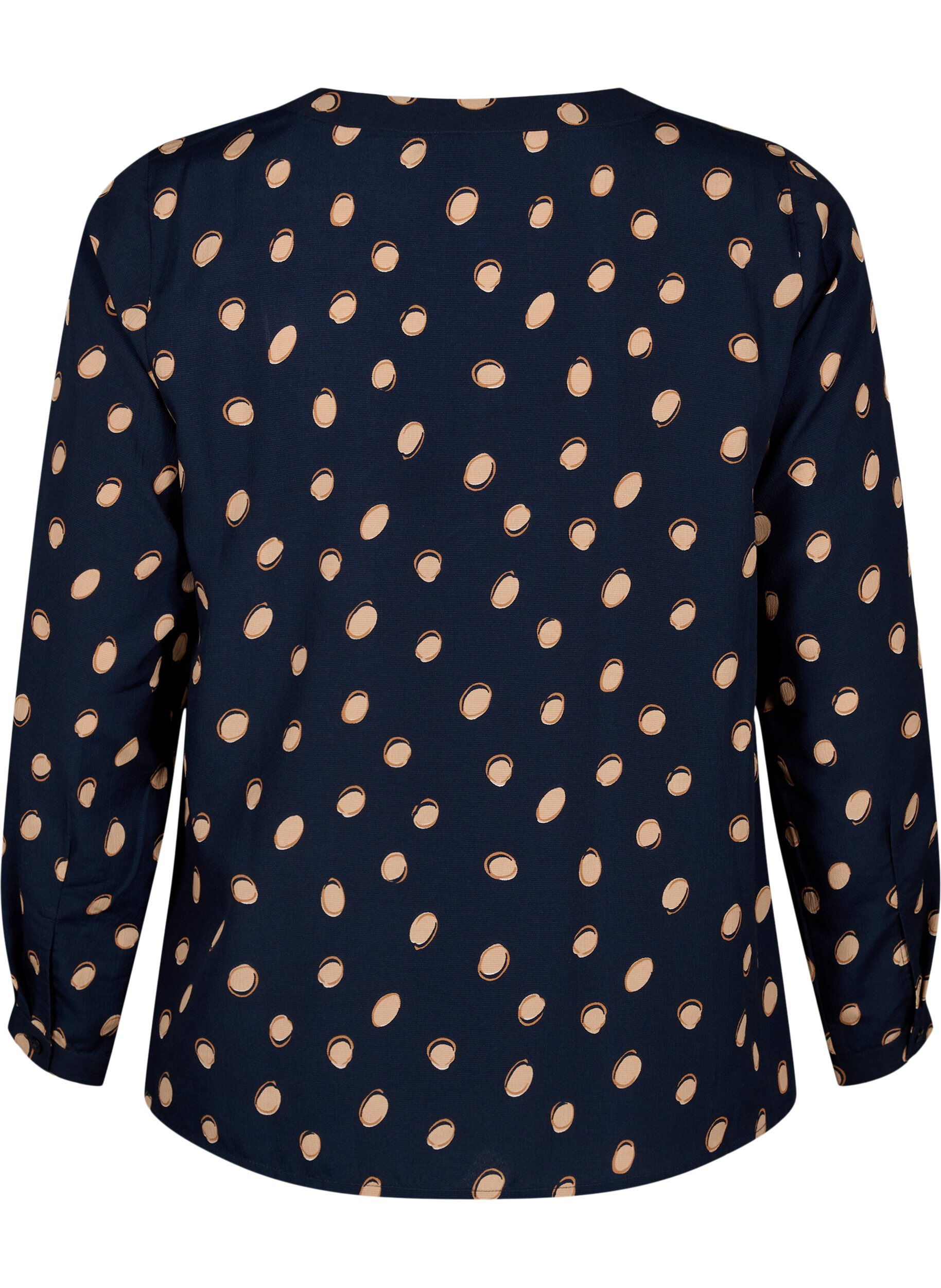 Zizzi FLASH - Lang&aelig;rmet bluse med print, Blue Double Dot, Packshot image number 1