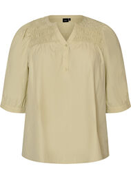 Bluse med smock og 3/4-&aelig;rmer, Gr&oslash;n