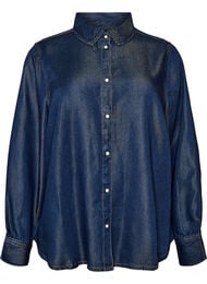 Denimskjorte i lyocell med trykknapper, Bl&aring;