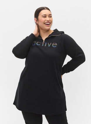 Sweatkjole med hætte og lynlås, Black, Model image number 0