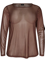 Transparent meshbluse med rhinsten, Brun