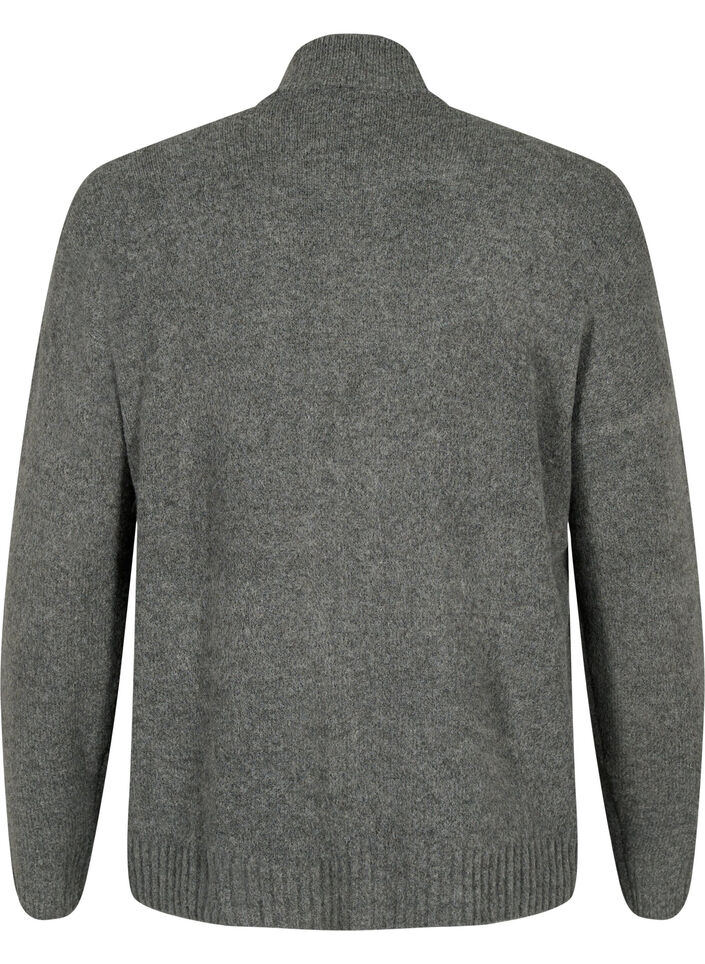 Strikket cardigan med lynlås og lommer, Dark Grey Melange, Packshot image number 1