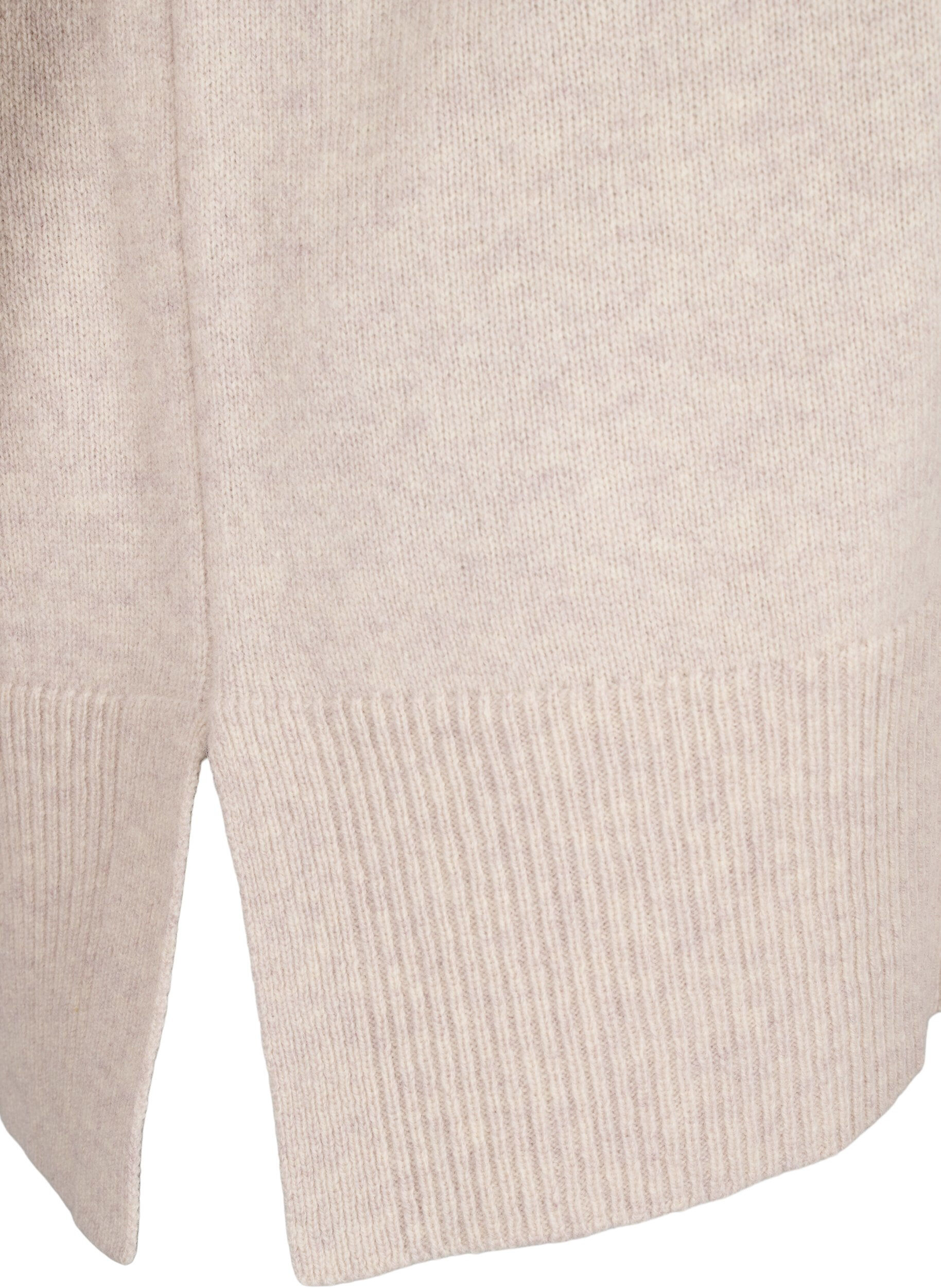Zizzi Strikbluse i merinould med turtleneck, Pumice Stone Mel., Packshot image number 3