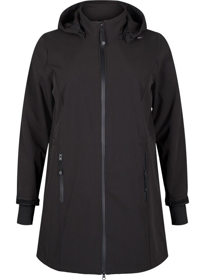 Softshell jakke med aftagelig h&aelig;tte, Sort, Packshot image number 4