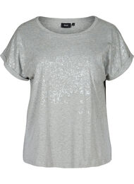 Kortærmet t-shirt med tone-i-tone print, Light Grey Melange