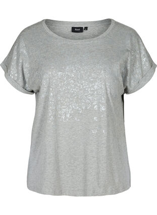 Kortærmet t-shirt med tone-i-tone print, Light Grey Melange, Packshot image number 0