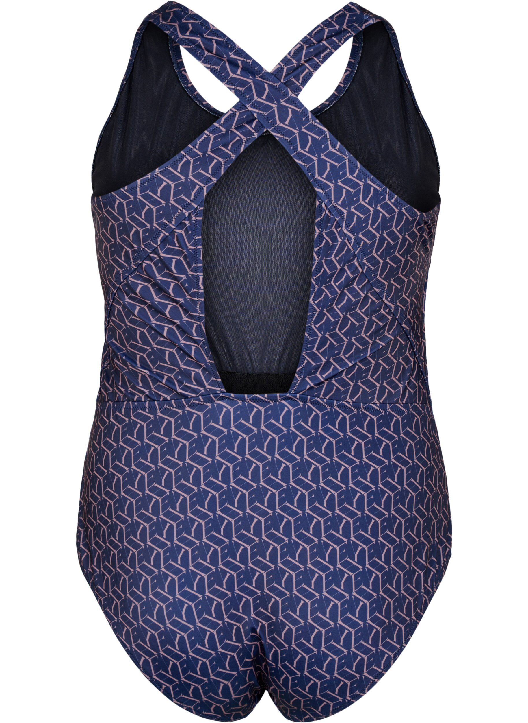 Zizzi Badedragt med print og krydset ryg, Text Print, Packshot image number 1