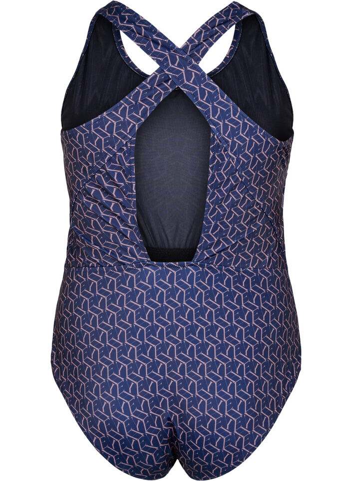 Badedragt med print og krydset ryg, Text Print, Packshot image number 1