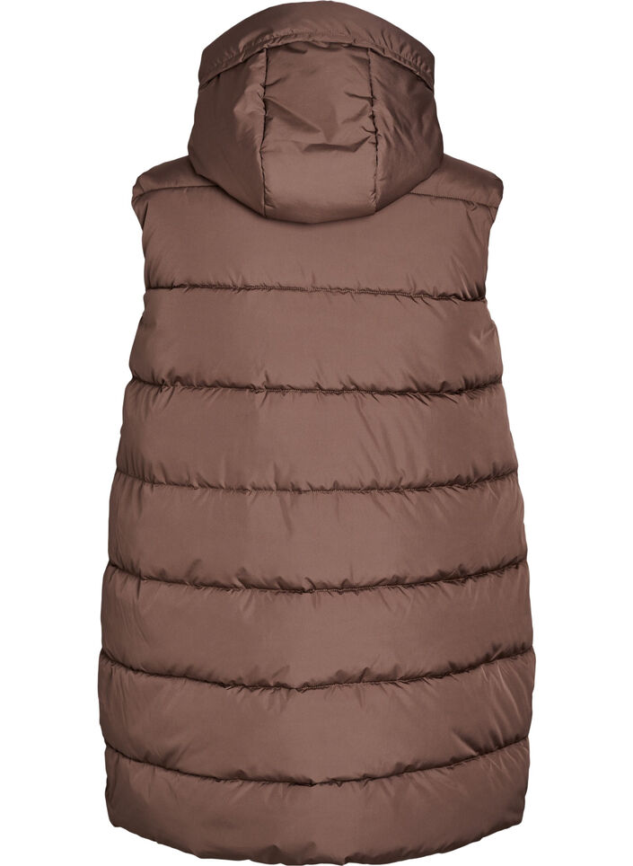 Lang vest med h&aelig;tte og lommer, Brun, Packshot image number 1