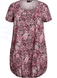 Kort&aelig;rmet bomuldskjole med print, Sort