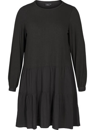 Langærmet kjole med a-form, Black, Packshot image number 0