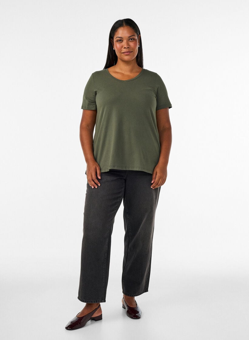 Ensfarvet basis t-shirt i bomuld, Gr&oslash;n, Model image number 1
