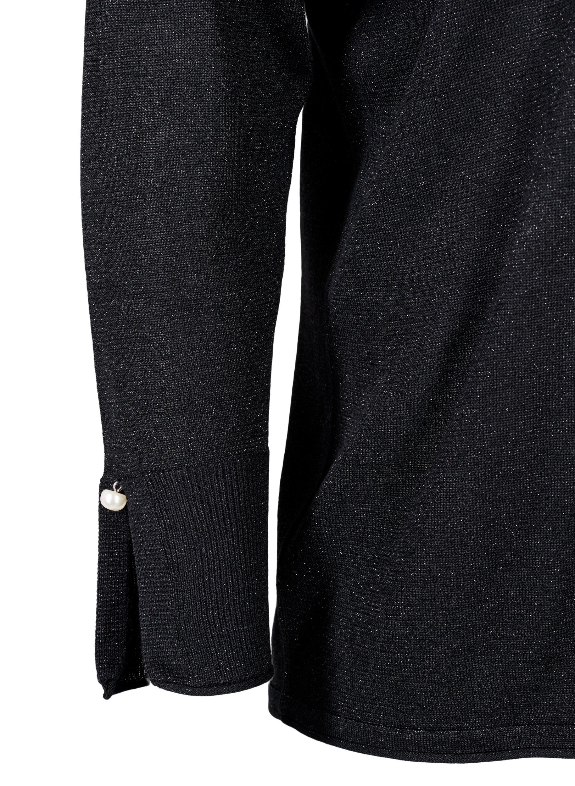 Zizzi Viskose strikbluse med glimmer, Black w. DTM Lurex, Packshot image number 3
