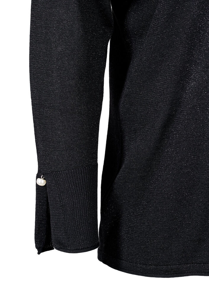 Viskose strikbluse med glimmer, Black w. DTM Lurex, Packshot image number 3