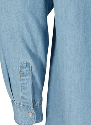 Lang denimskjorte i bomuld, Light blue denim, Packshot image number 3