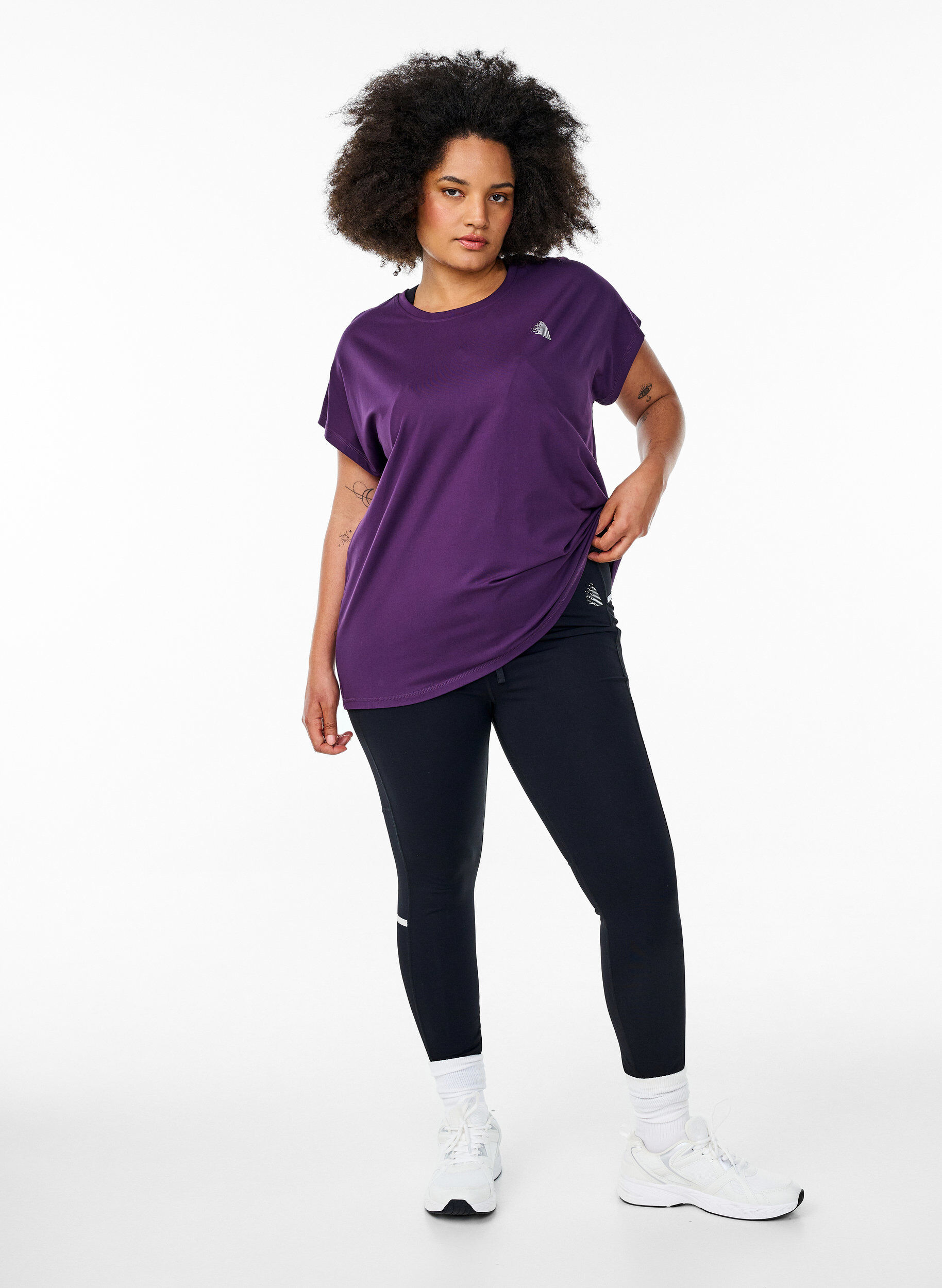 ZizziEnsfarvet tr&aelig;nings t-shirt, Lilla, Model image number 1