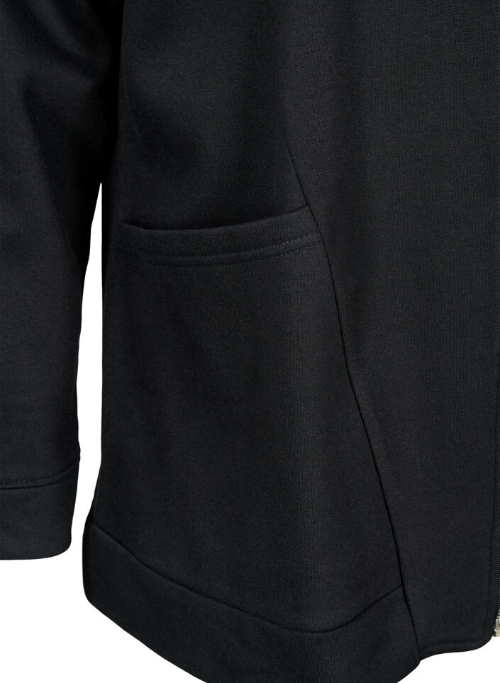 Sweat cardigan med hætte, Black, Packshot image number 3