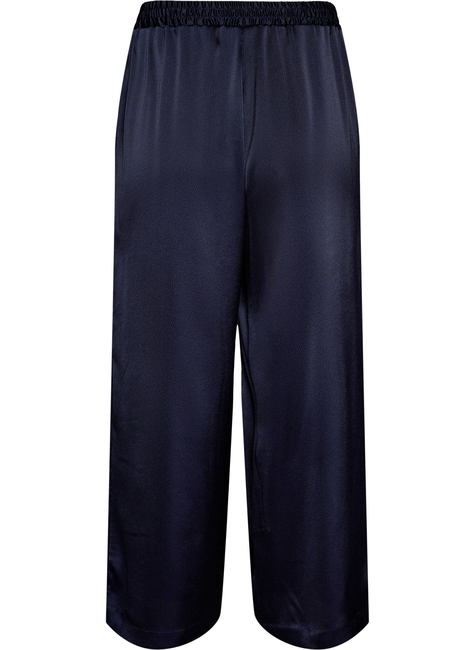 Zizzi Bukser i satin-look med vide, lige ben, Bl&aring;, Packshot image number 1