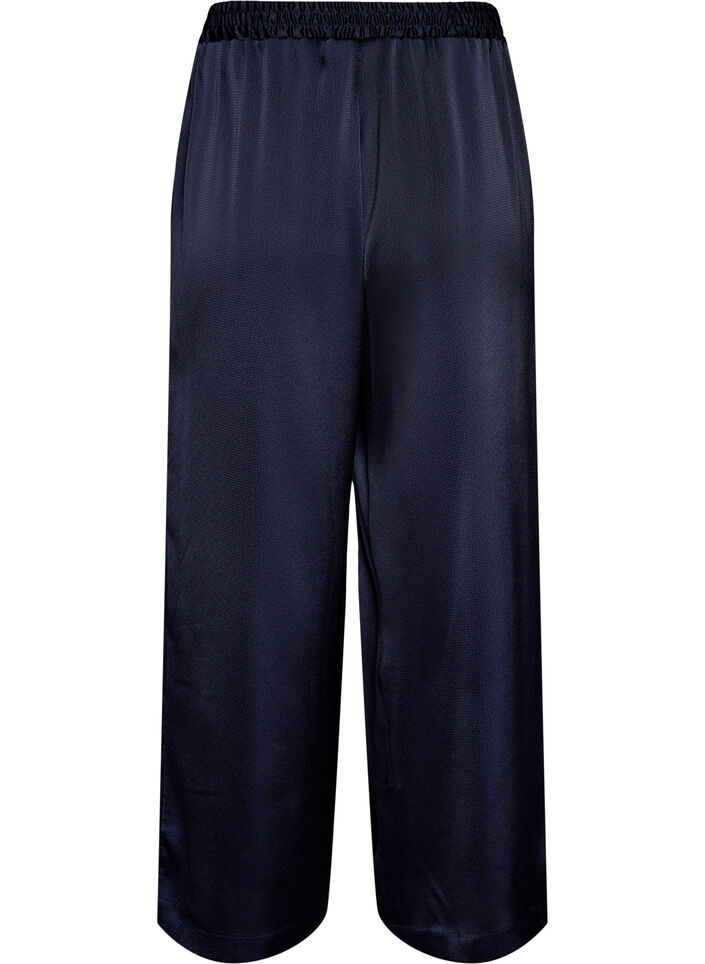 Bukser i satin-look med vide, lige ben, Bl&aring;, Packshot image number 1