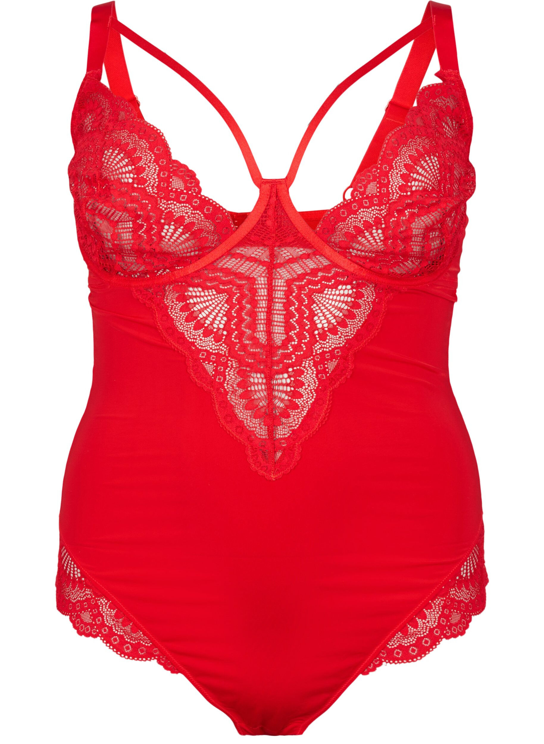 Zizzi Bodystocking med b&oslash;jle og stringdetalje, Salsa, Packshot image number 0