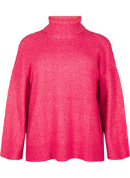 Strikbluse med rullekrave, Virtual Pink Mel.