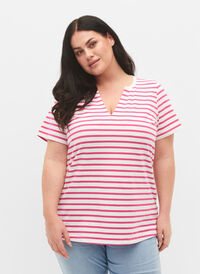 Bomulds t-shirt med striber og v-hals, B.White/F.P. Stripes, Model