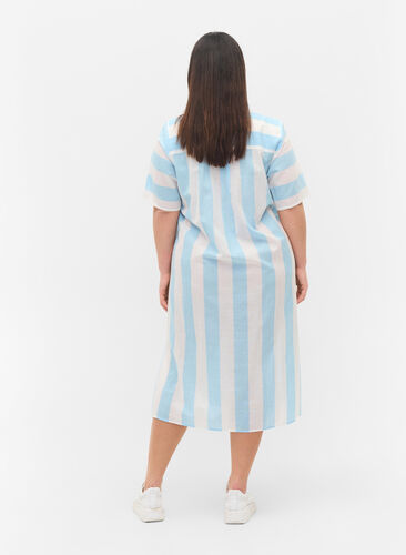 Kortærmet bomulds skjortekjole med striber, Blue Bell Stripe, Model image number 0