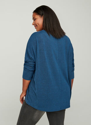 Ensfarvet bluse med lange ærmer, Dark Blue, Model image number 1
