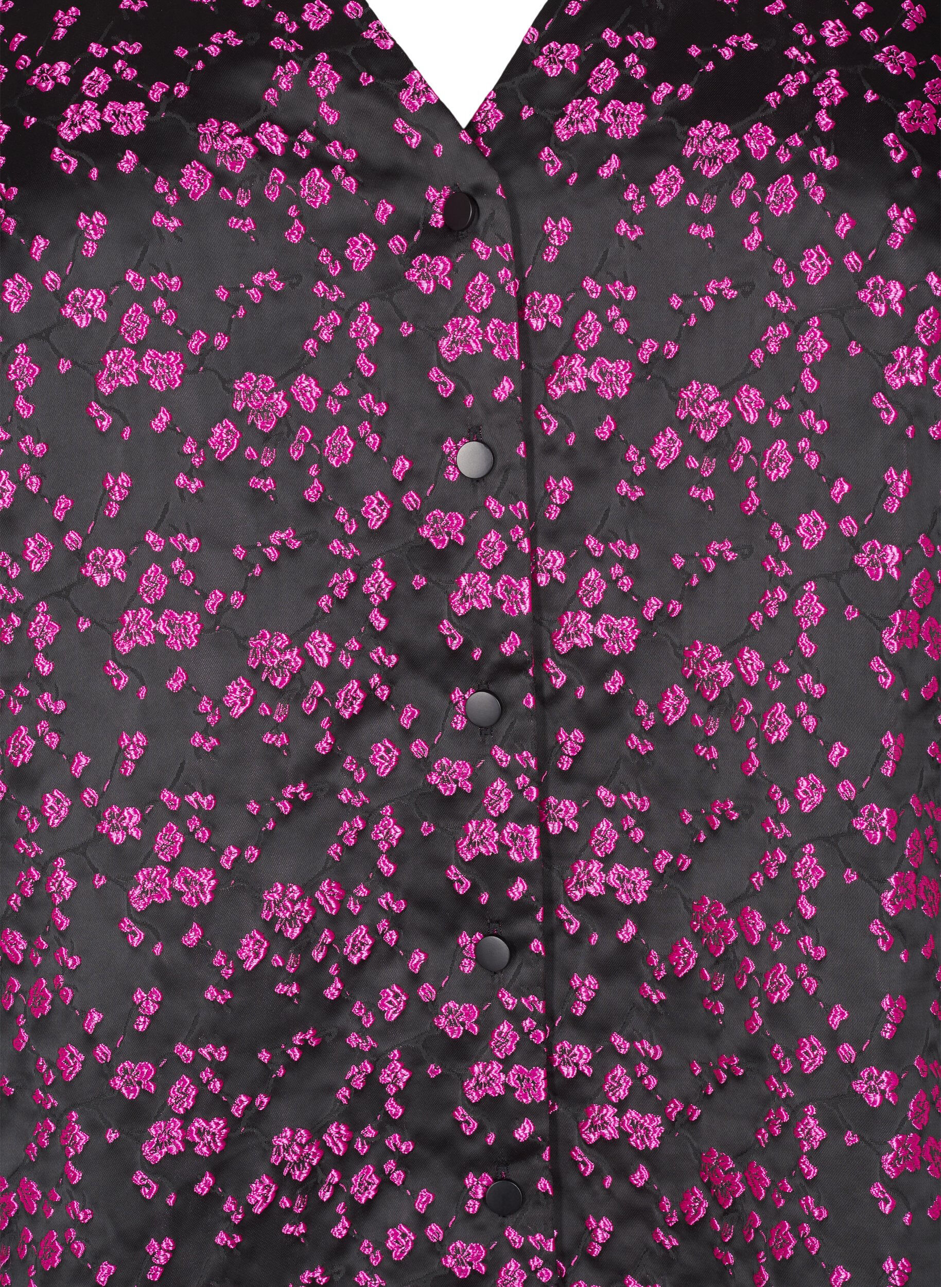 Zizzi Skjortebluse med 1/2 &aelig;rmer og broderede blomster, Sort, Packshot image number 2