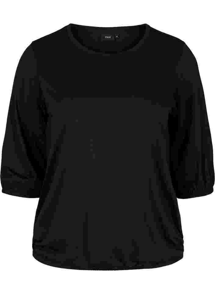 Ensfarvet bluse med 3/4 ærmer, Black, Packshot image number 0