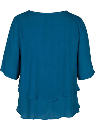 Viskose bluse med 2/4 ærmer og læg, Moroccan Blue, Packshot image number 1