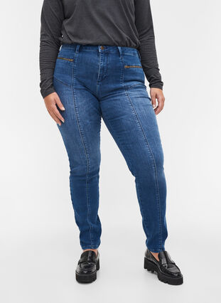 Dual core Amy jeans med høj talje, Blue denim, Model image number 2