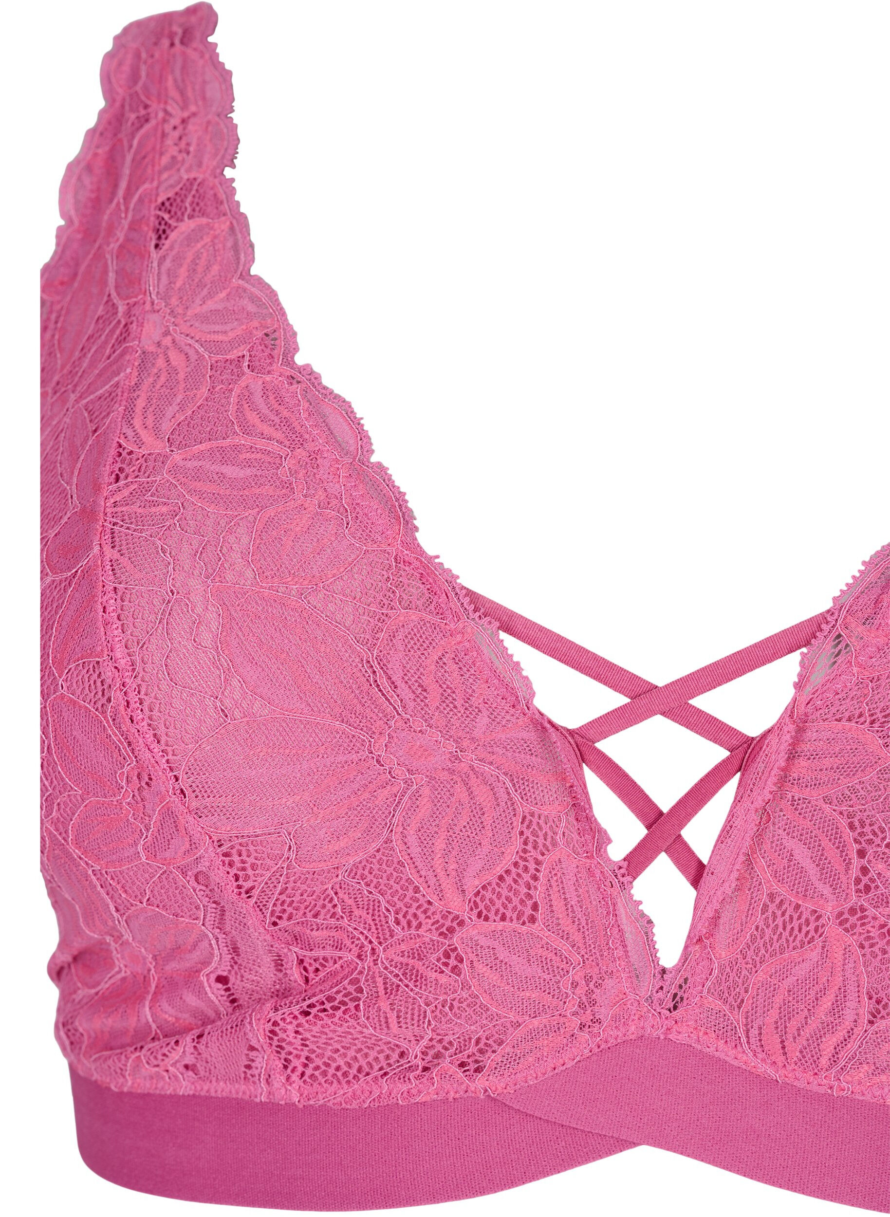 Zizzi St&oslash;t Brysterne - Blonde bh med string-detaljer, Rose, Packshot image number 2