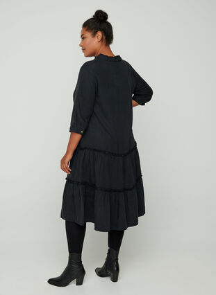 Lyocell kjole med knapper , Black, Model image number 1
