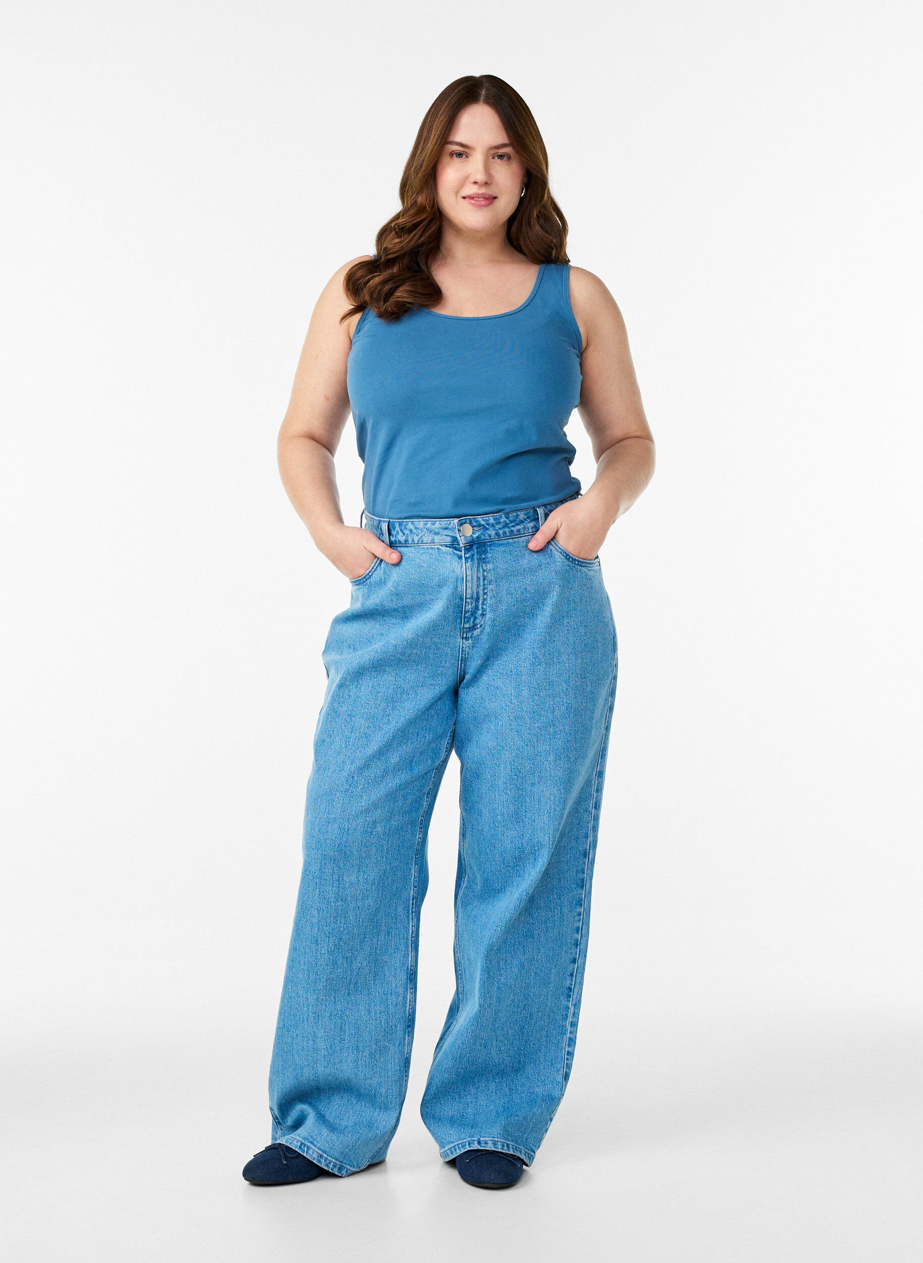 ZizziEnsfarvet basis top i bomuld, Gr&aring;, Model image number 1