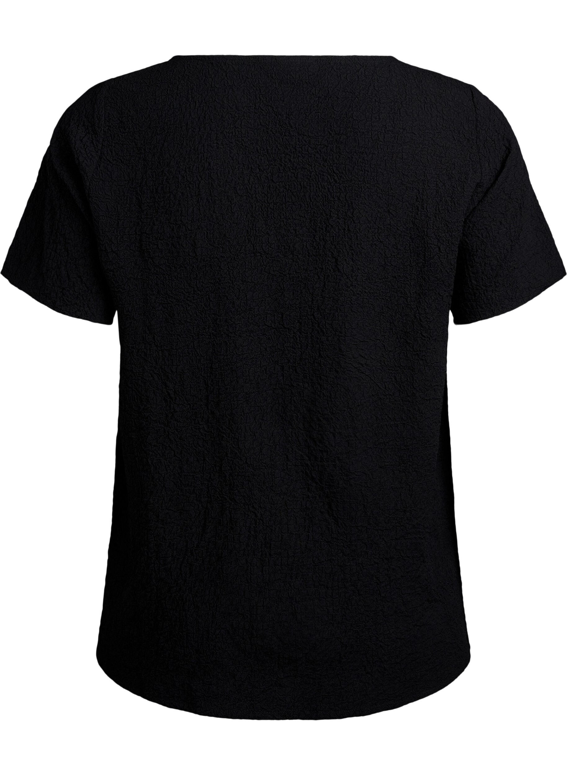 Zizzi FLASH - Kort&aelig;rmet bluse med tekstur, Sort, Packshot image number 1