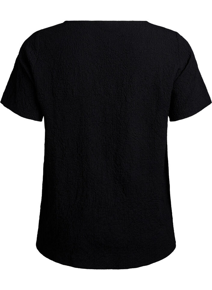 FLASH - Kortærmet bluse med tekstur, Sort, Packshot image number 1