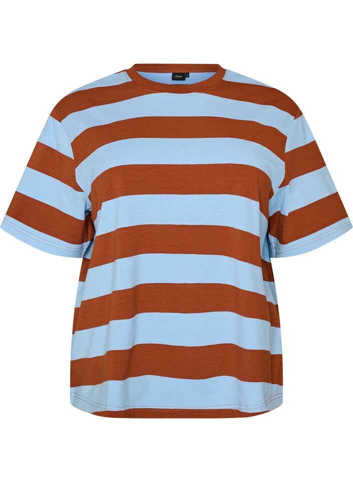 Oversize T-shirt med striber og 1/2 &aelig;rmer, Bl&aring;, Packshot image number 0
