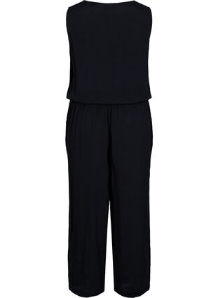 Viskose jumpsuit med knapper og bindesnøre, Black, Packshot image number 1