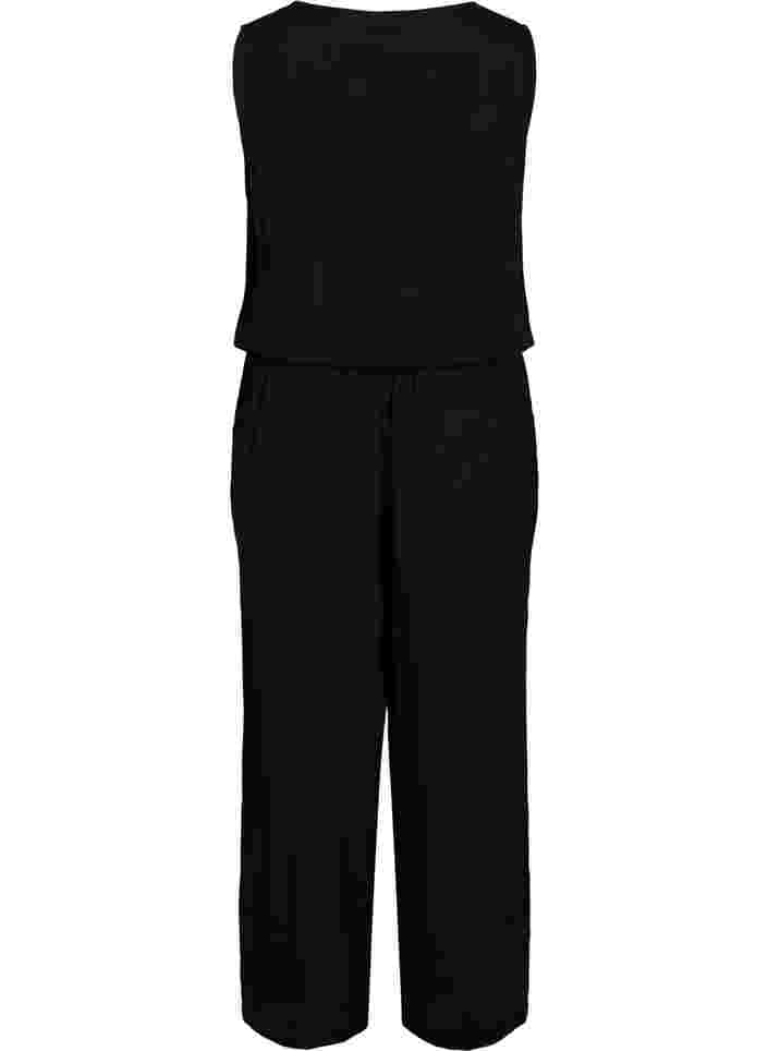 Viskose jumpsuit med knapper og bindesnøre, Black, Packshot image number 1