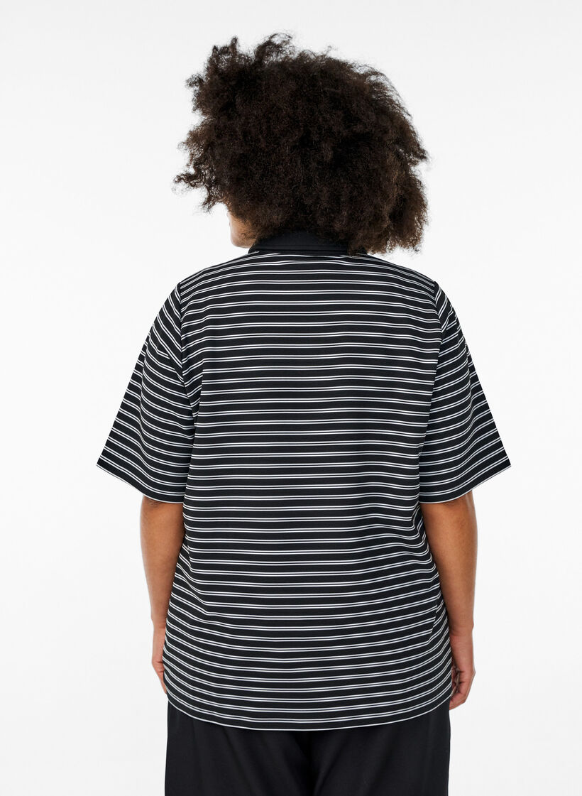 Stribet poloshirt med korte ærmer og lynlås, Sort, Model image number 2