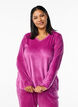 Velour bluse med v-udskæring, Boysenberry, Model image number 0