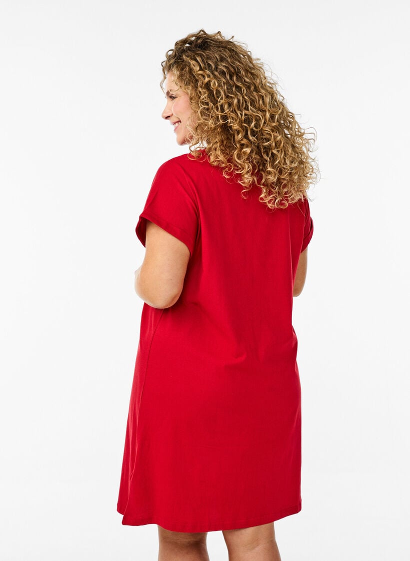 2-pak t-shirt kjole med korte &aelig;rmer, R&oslash;d, Model image number 2