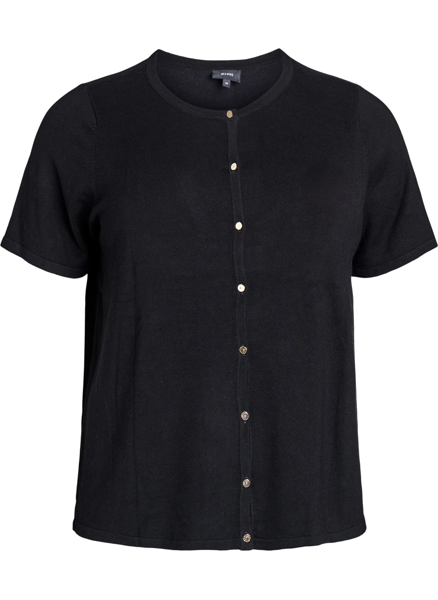 Zizzi Kort&aelig;rmet strikcardigan i viskose, Sort, Packshot image number 0