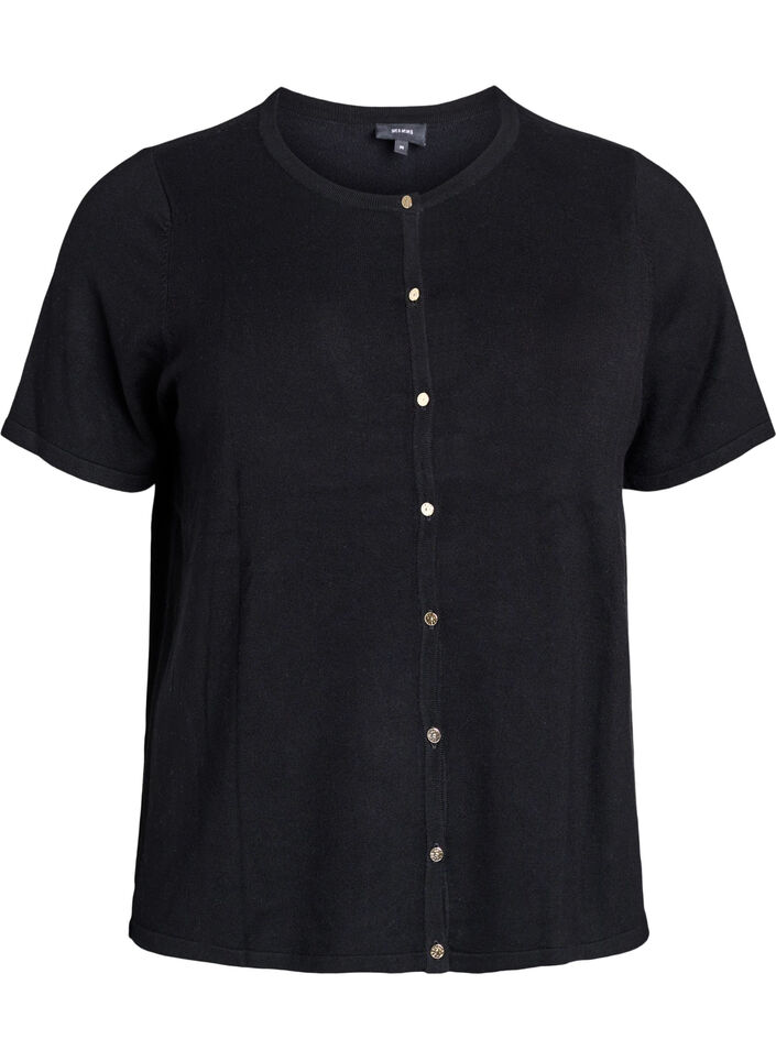 Kort&aelig;rmet strikcardigan i viskose, Sort, Packshot image number 0