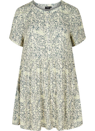 Kortærmet viskose kjole med a-form, Balsam Green AOP, Packshot image number 0
